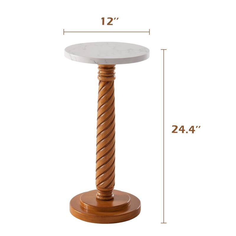 COZAYH Pedestal Small Drinking Table, Farmhouse Tray Top End Table, Distressed Finish, White Tabletop, Wooden Legs