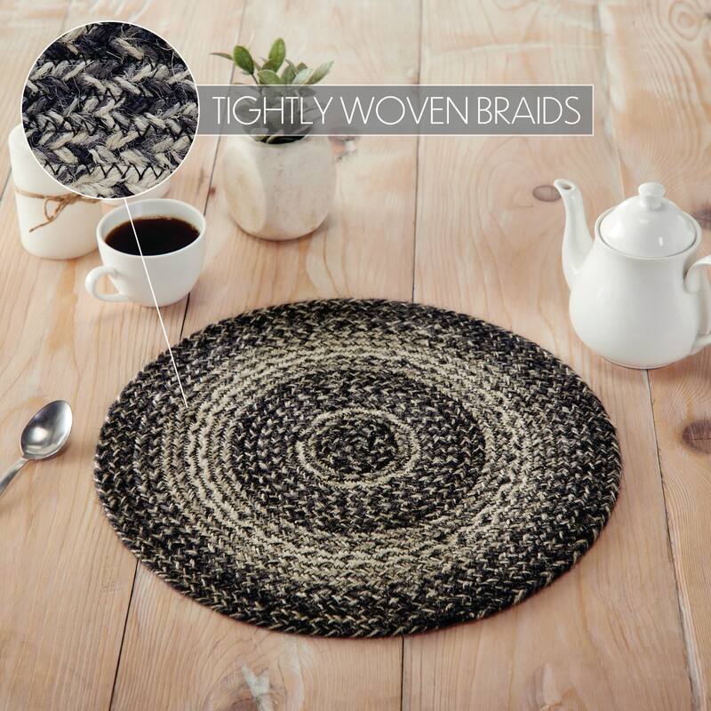 Sawyer Mill Black White Jute Trivet 15 inch Diameter Bed Bath