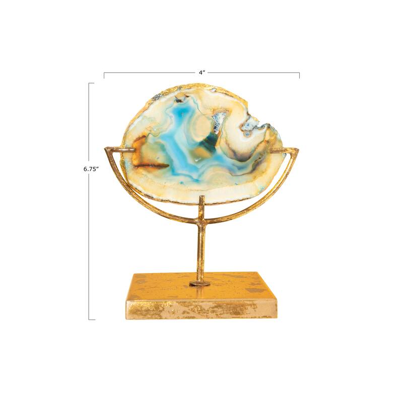 Decorative Agate Stone Slice on Metal Stand