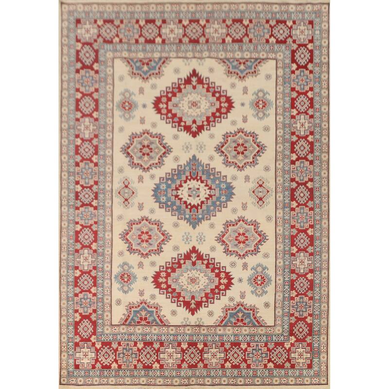 Ivory Kazak Oriental Area Rug Handmade Wool Carpet - 8'3" x 10'11"