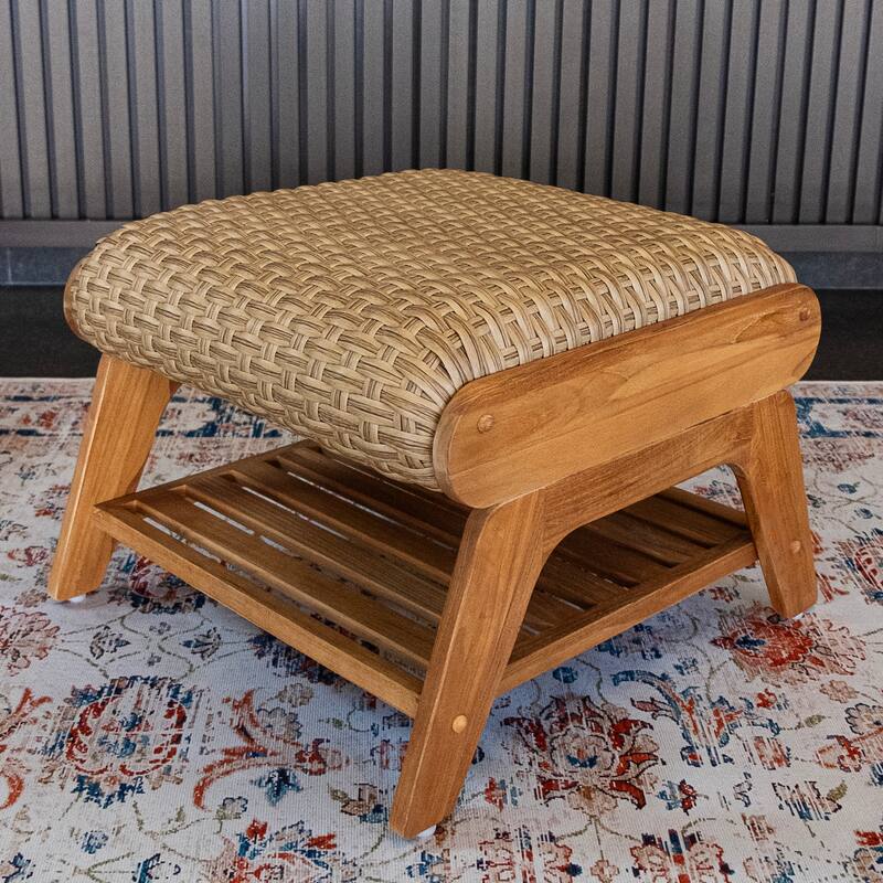 Cambridge Casual Camden Teak Outdoor Ottoman with Padded Woven Seat