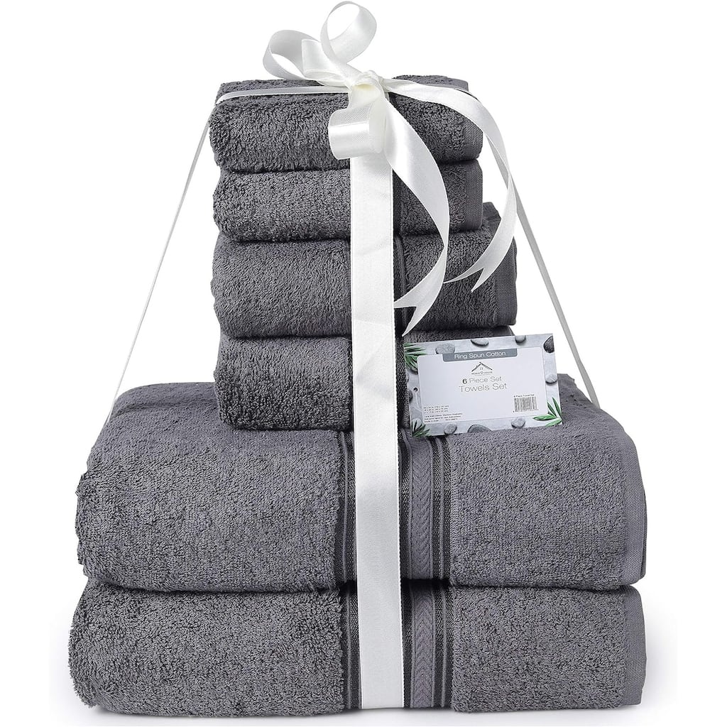 Décor&More BathEssentials 100% Cotton Extra Heavy 6 Piece Bath Towel Set - Grey