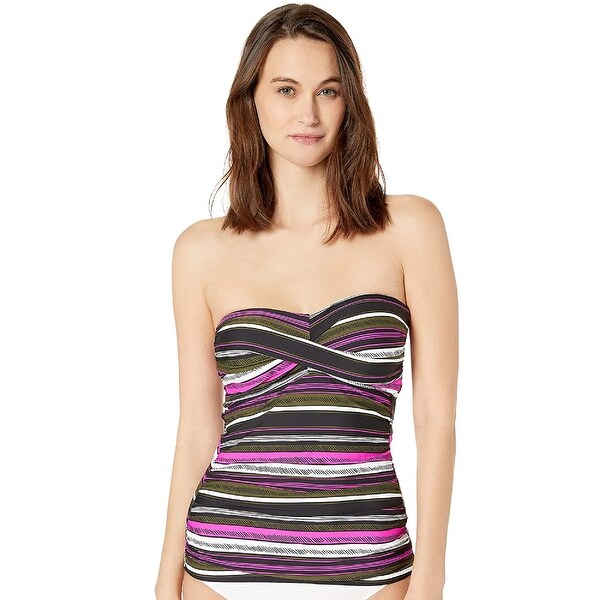 Anne Cole Women's Twist Front Shirred Bandeau Tankini Swim Top, Multi, XS. Opens flyout.