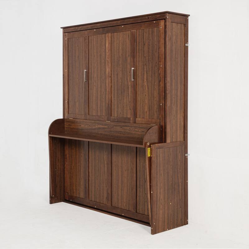 Versatile Queen Size Murphy Bed with Space-Saving Cabinet - Walnut - Queen