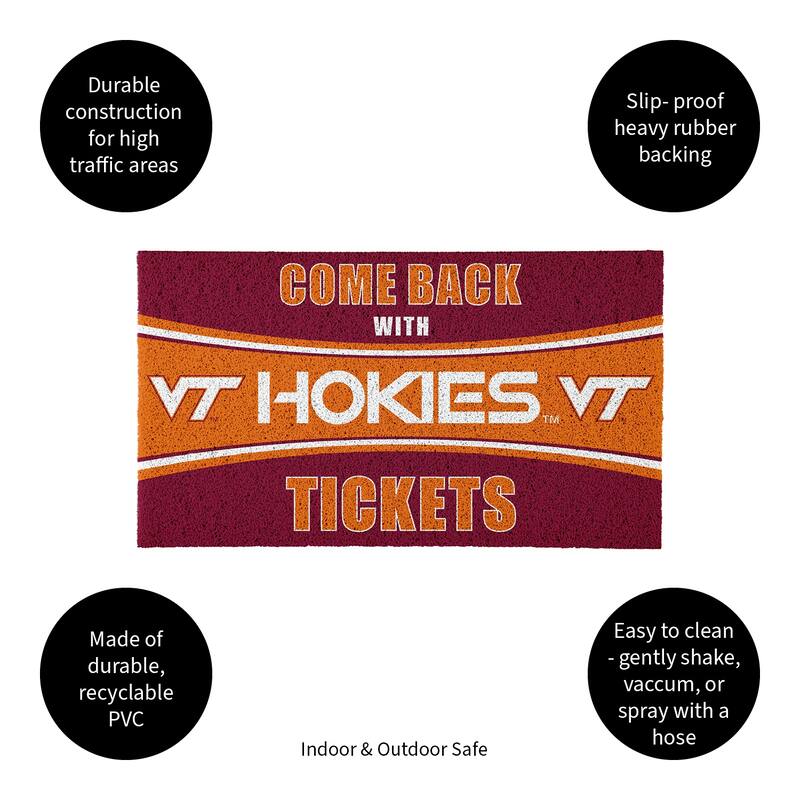 Virginia Tech 28 in. x 16 in. PVC "Come Back With Tickets" Trapper Door Mat