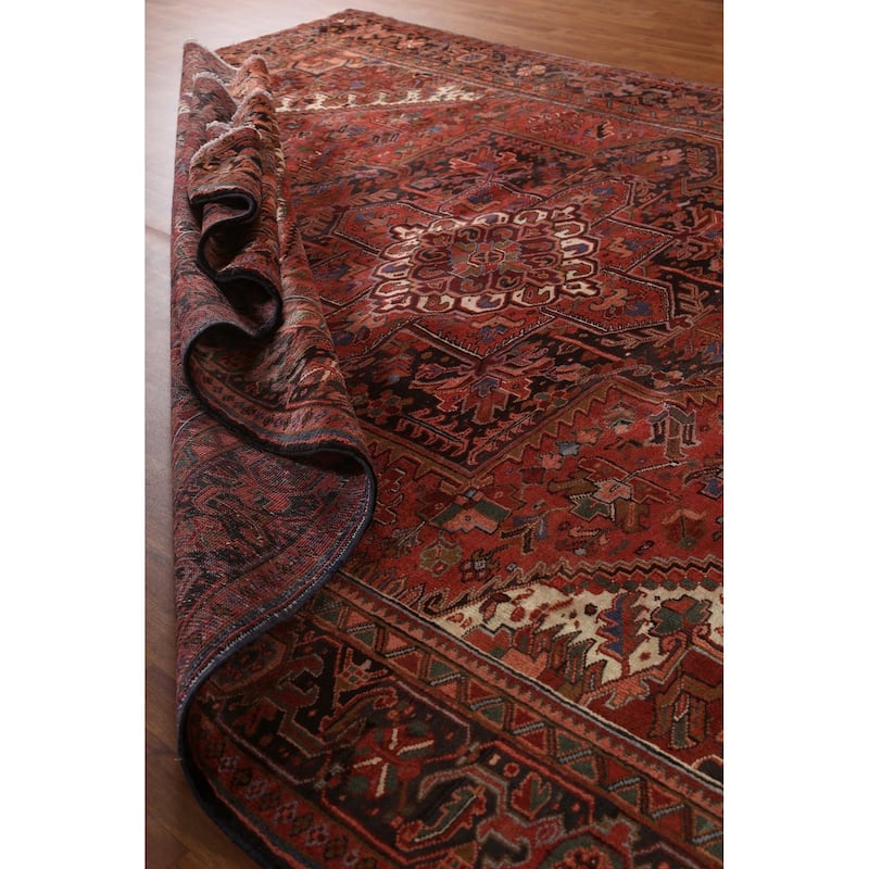 Vintage Vegetable Dye Heriz Persian Area Rug Hand-knotted Wool Carpet - 9'11" x 12'10"