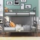 preview thumbnail 3 of 8, Gray Twin over Full Bunk Bed with X-Shaped Pattern Headboard Footboard&Ladder&Guardrail, 78.7''L*55.9''W*62.3''H, 134LBS