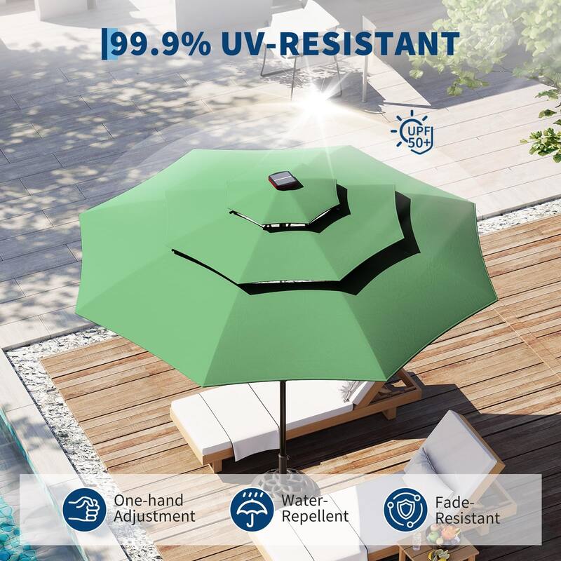 3-Tier Solar Patio Umbrella, with LED Lights and Vents