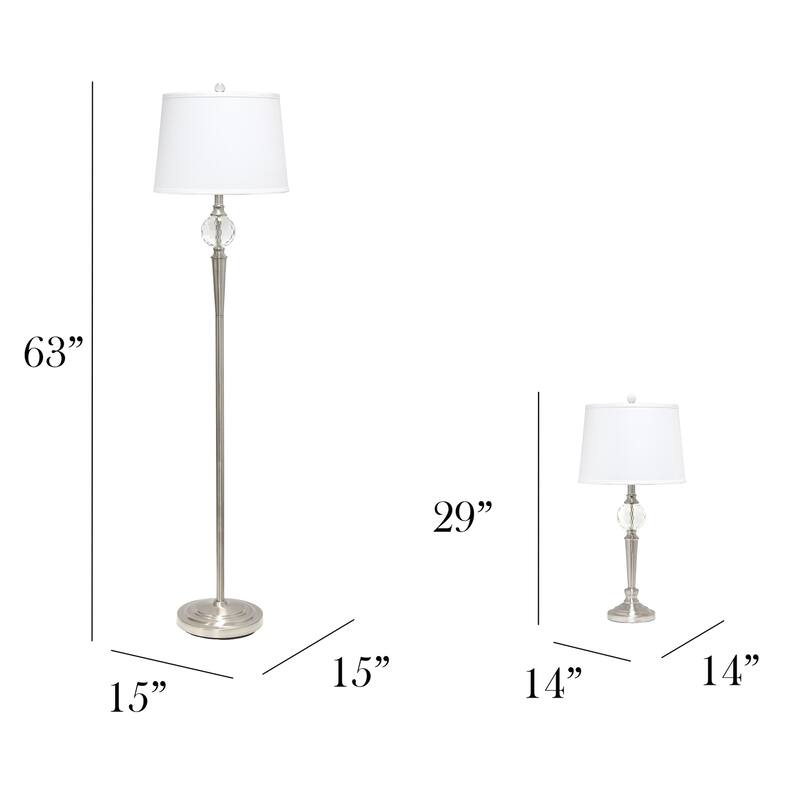 63 in. Brushed Nickel Finish Table Lamp Set with White Shade, 3 Piece Set for Living Room