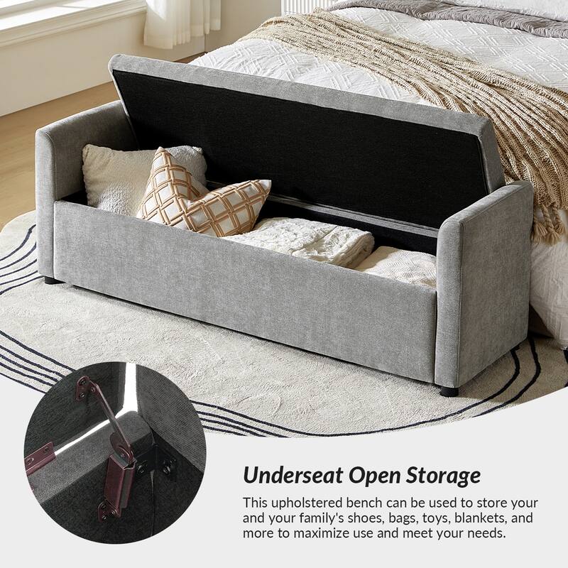 Franco Modern Upholstered Storage Bench with Two Throw Pillows and Thick Padded Cushion