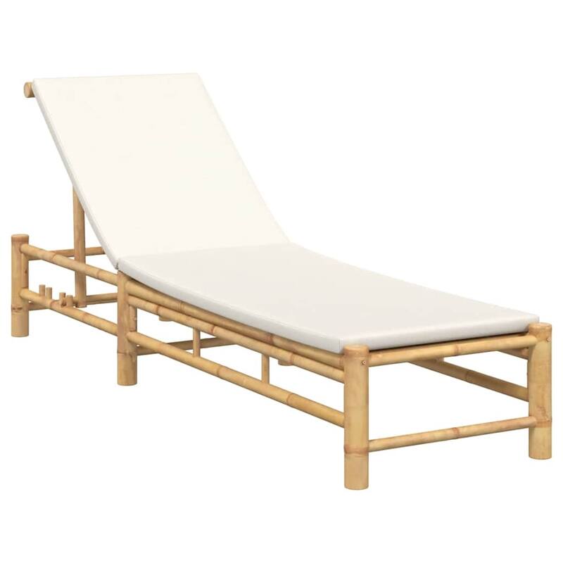 vidaXL Sun Lounger Cream White Bamboo Standard Adjustable Armrests - 78.3 x 21.7 x 29.5 in