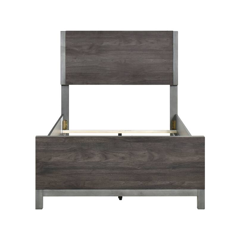 Brown Gray Finish 1pc Panel Bed Contemporary Design