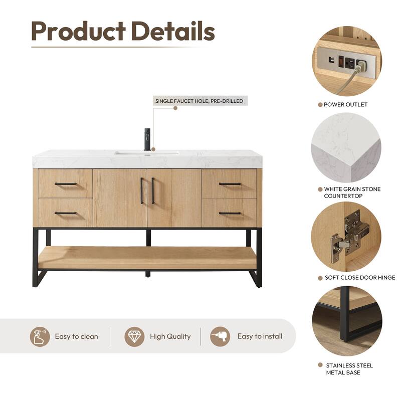 Kolkata Bathroom Vanity in Weathered Oak without Mirror