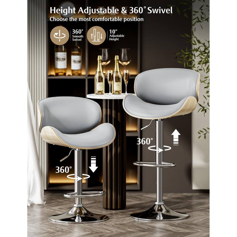 Bar Stools Adjustable Height Swivel Faux Leather Armless Barstools