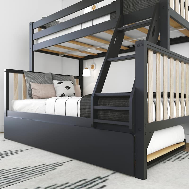 Scandinavian Twin Over Full Bunk Bed With Twin-Size Trundle