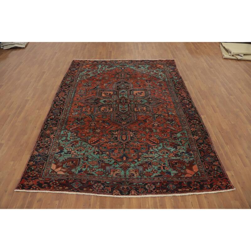 Hand Knotted Oriental 100% Wool Carpet Traditional Medallion Oranges & Rust Heriz Area Rug - 10' 6'' X 7' 8''