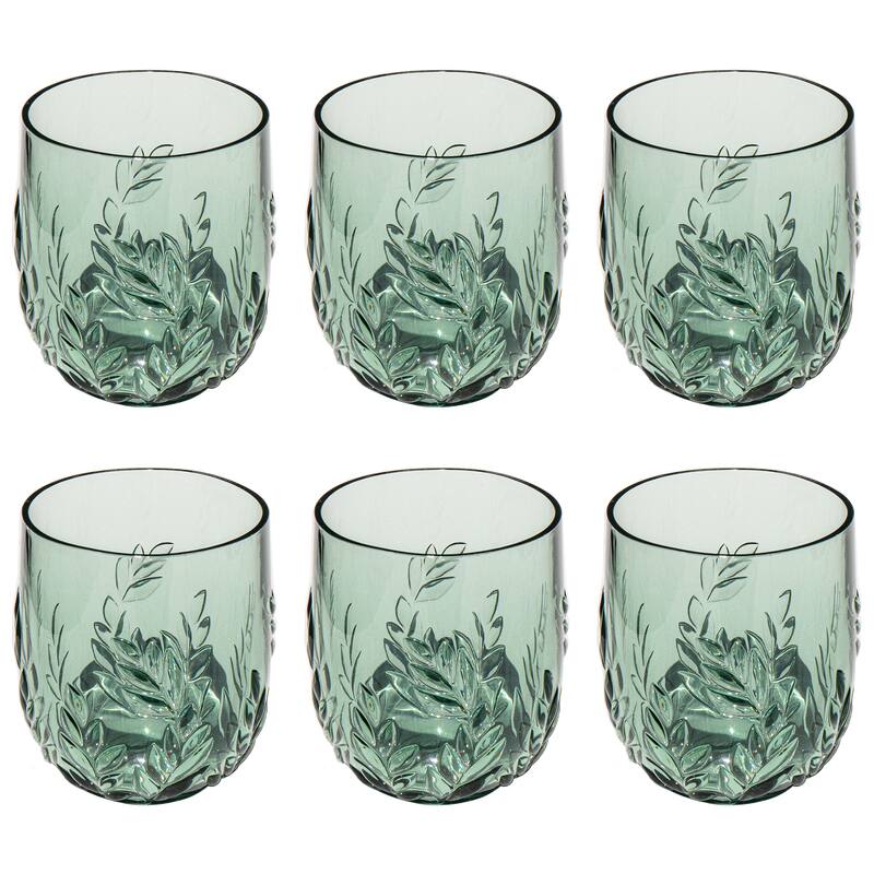 Abode Homewares Embossed Leaf Acrylic Stemless Wine Glass - Sage - 15.1 oz - Set of 6 - Sage