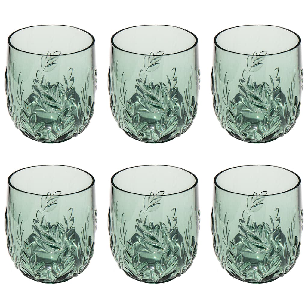 Abode Homewares Embossed Leaf Acrylic Stemless Wine Glass - Sage - 15.1 oz - Set of 6