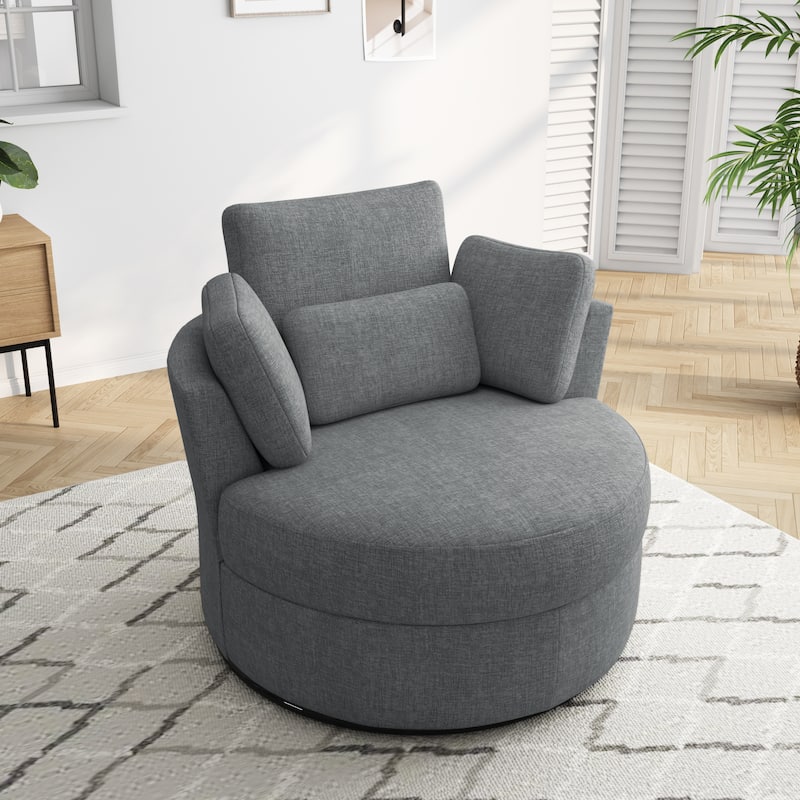 Upholstered Swivel Accent Chair with Wooden Tray Storage Ottoman