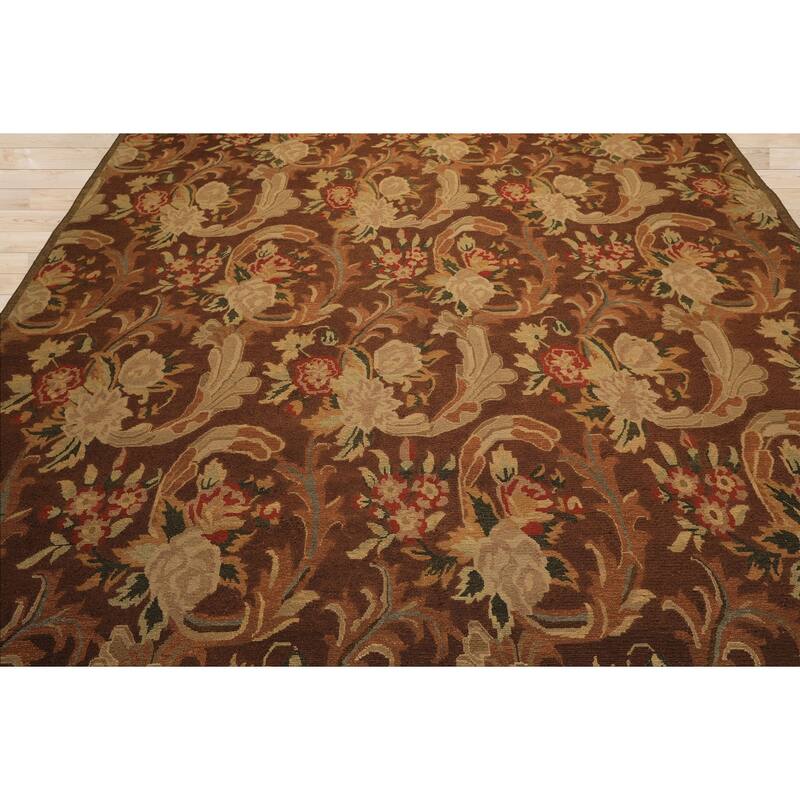 9'2''x11'11'' Hand Knotted Flatweave Wool Brown Arts & Crafts Oushak Rug - 9' 2'' x 11' 11''