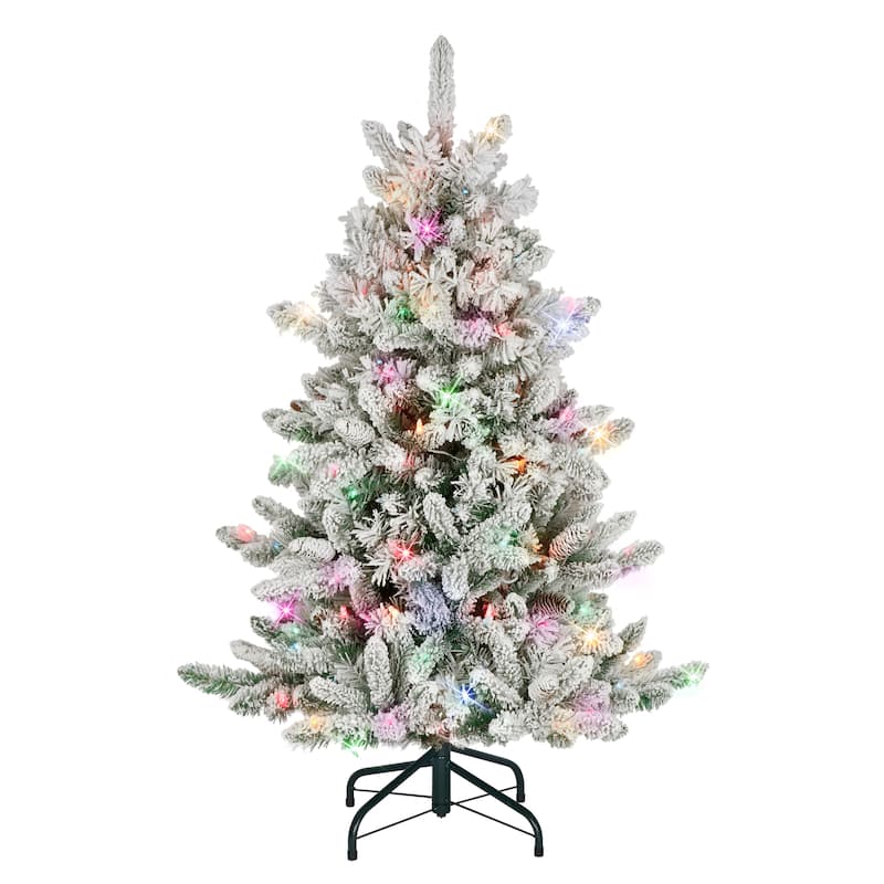Puleo International 4.5 ft. Pre-lit Flocked ‎Bennington Fir Artificial Christmas Tree