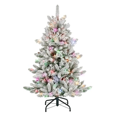 Puleo International 4.5 ft. Pre-lit Flocked ‎Bennington Fir Artificial Christmas Tree