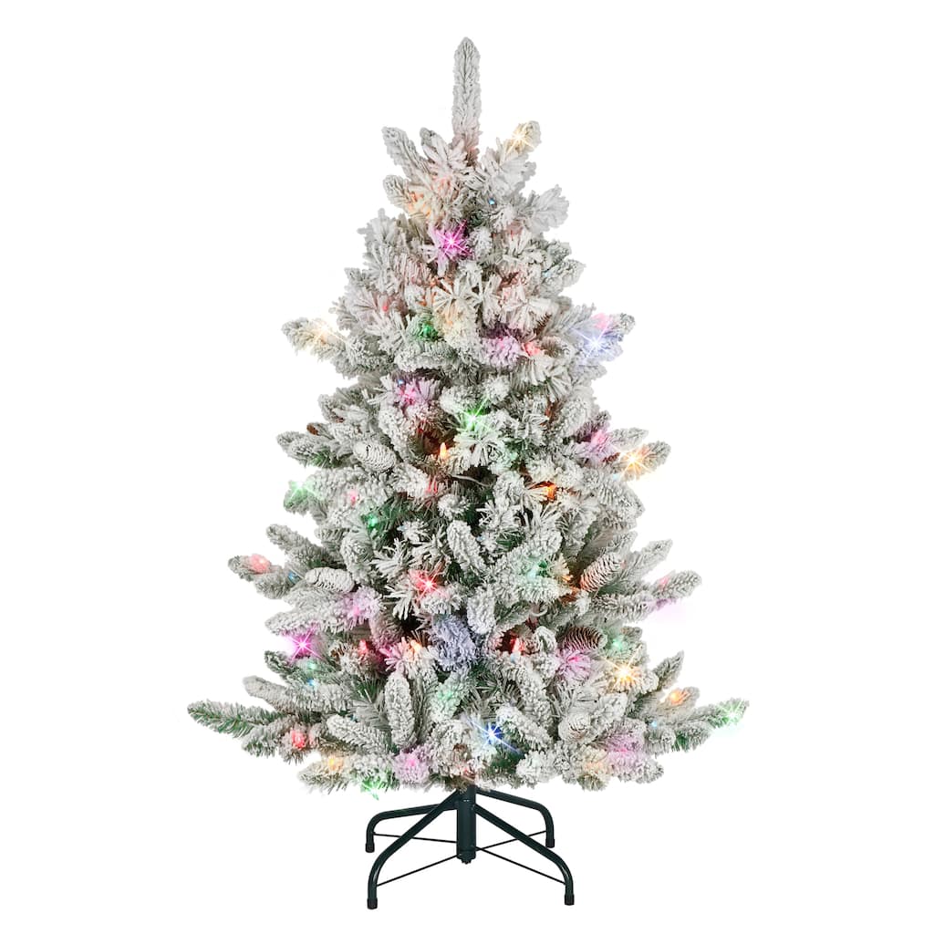 Puleo International 4.5 ft. Pre-lit Flocked ‎Bennington Fir Artificial Christmas Tree