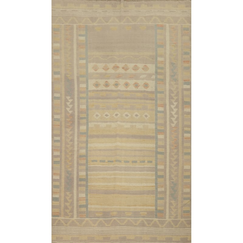 Hand Woven Oriental 100% Wool Carpet Southwestern Tribal Multi-Colored Kilim Area Rug - 8' 2'' X 5' 1''