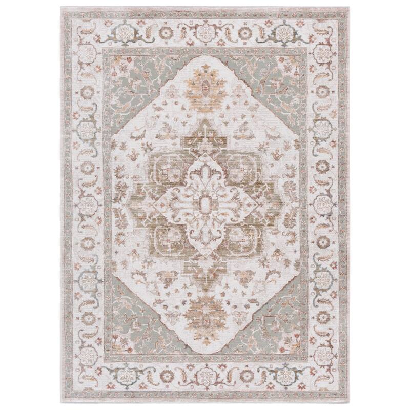 SAFAVIEH Elwood Tulin Traditional Medallion Rug - Beige/Olive - 6'7" x 8'6"