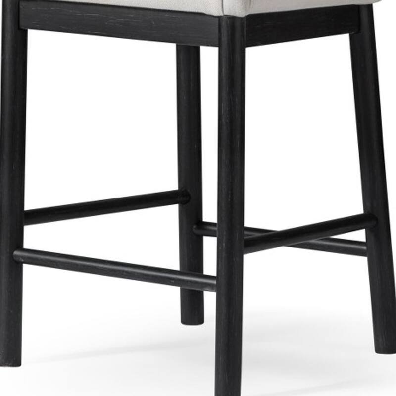 HomeRoots 26" White and Black Fabric and Solid Wood Counter Height Bar Chair