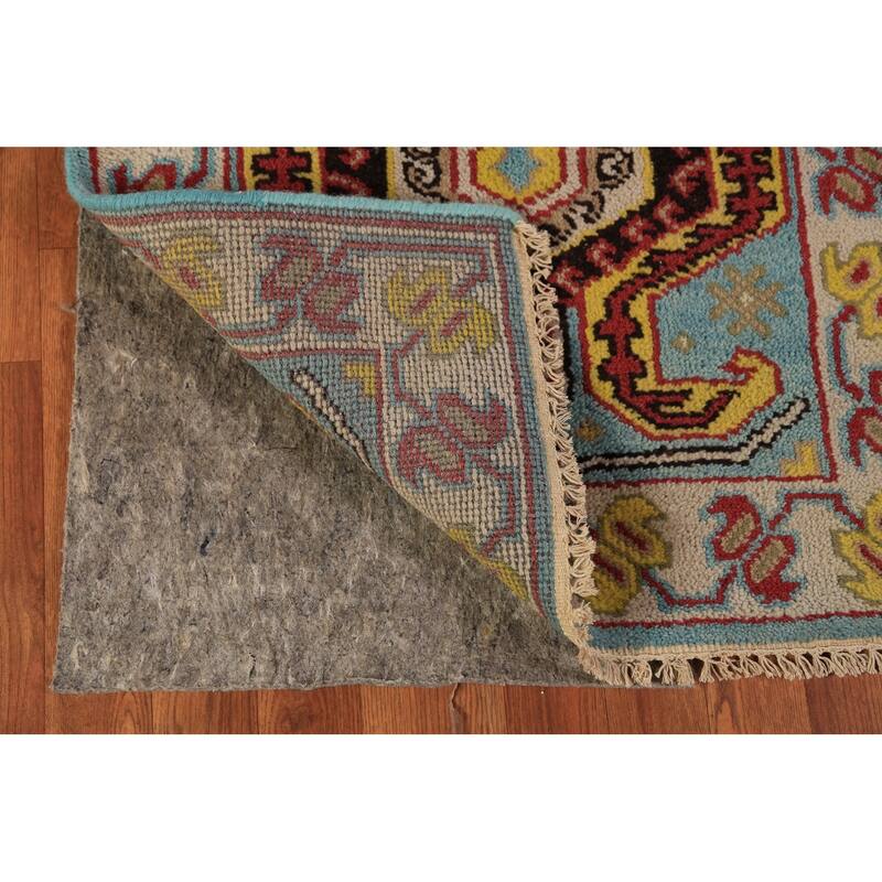 Light Blue Geometric Kazak Indian Runner Rug Handmade Wool Carpet - 2'6"x 9'11"