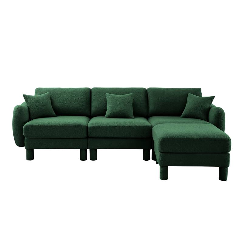 109.4" 3-Seater Modern Upholstered Sofa Couch, Deep-Seat Sectional Sofa with Shell-Shaped Armrests, Leisure Sofa for Living Room