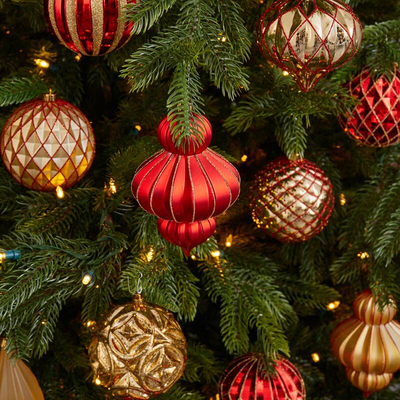 12ct Red and Gold Shatterproof 3-Finish Christmas Ornament 4" (100mm)