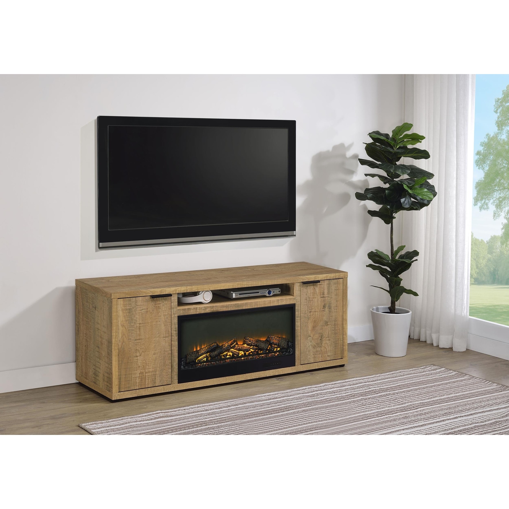Fuller 60-inch 2-door TV Stand Fireplace Media Console Mango