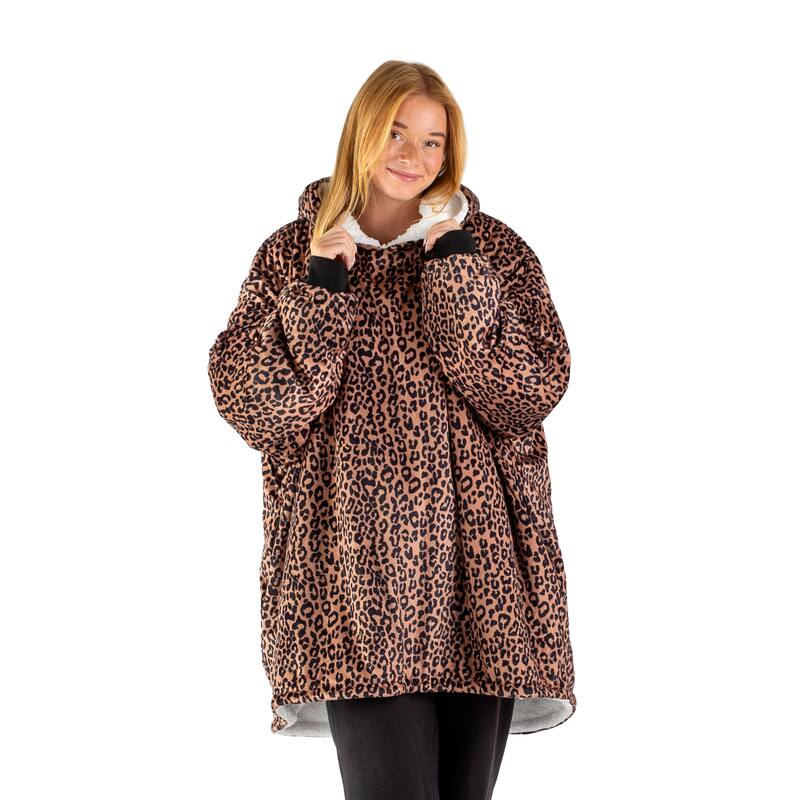 Bare Homey B-Cozy Oversized Sherpa Wearable Blanket - Adult - Leopard