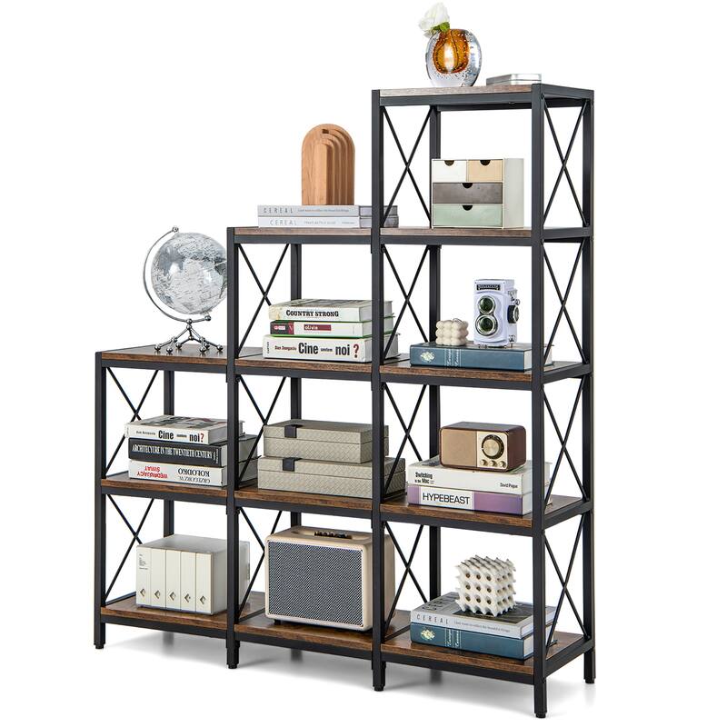 Gymax 5-Tier Bookshelf 9 Cubes Bookcase 12 Shelves Storage Display - Brown