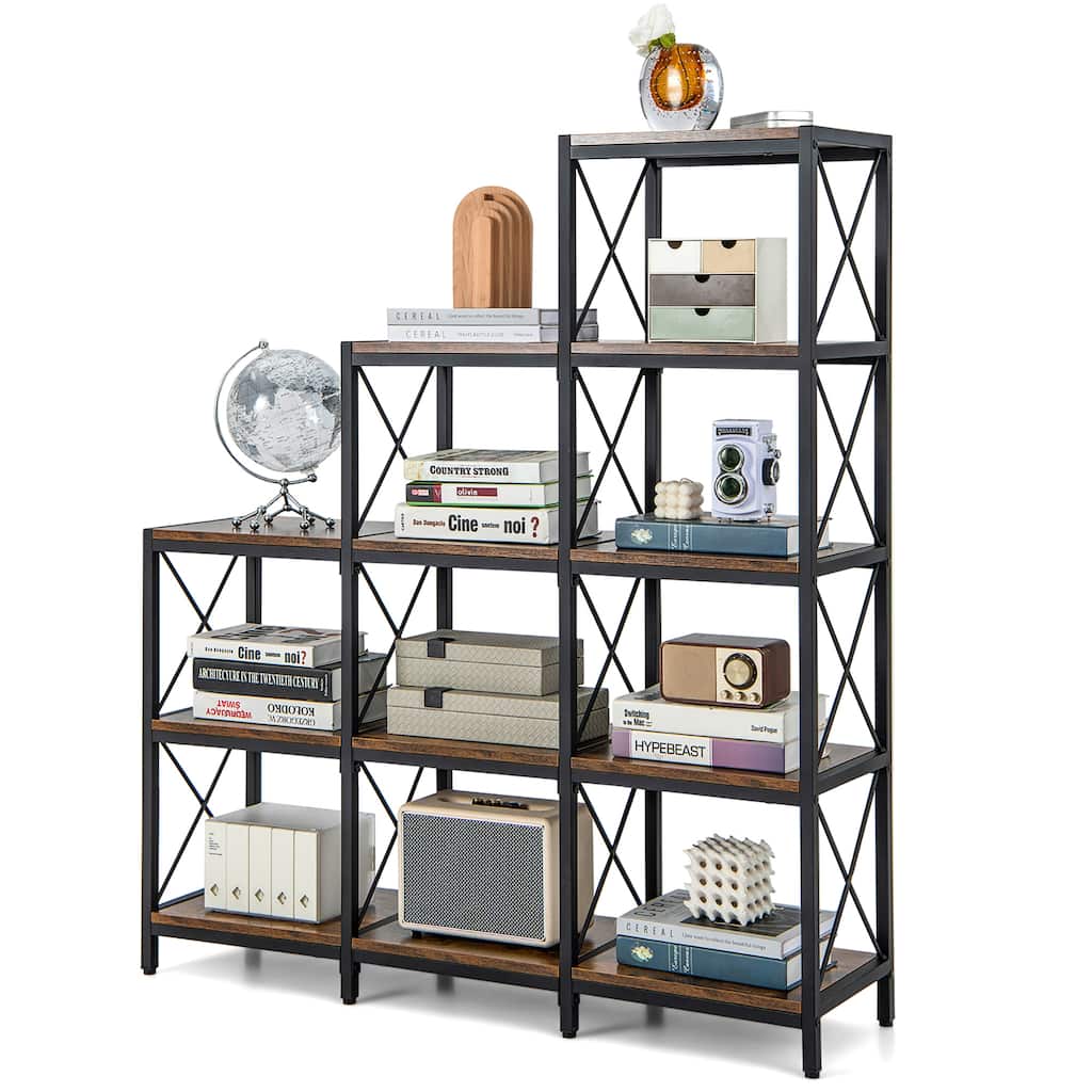 Gymax 5-Tier Bookshelf 9 Cubes Bookcase 12 Shelves Storage Display