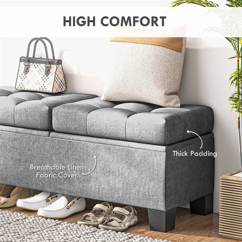 46" Storage Upholstered Ottoman Bench with Steel Frame