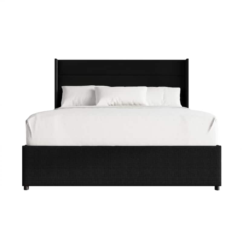 CraftPorch Modern Wingback Platform Lift Up Storage Bed - Black - Queen
