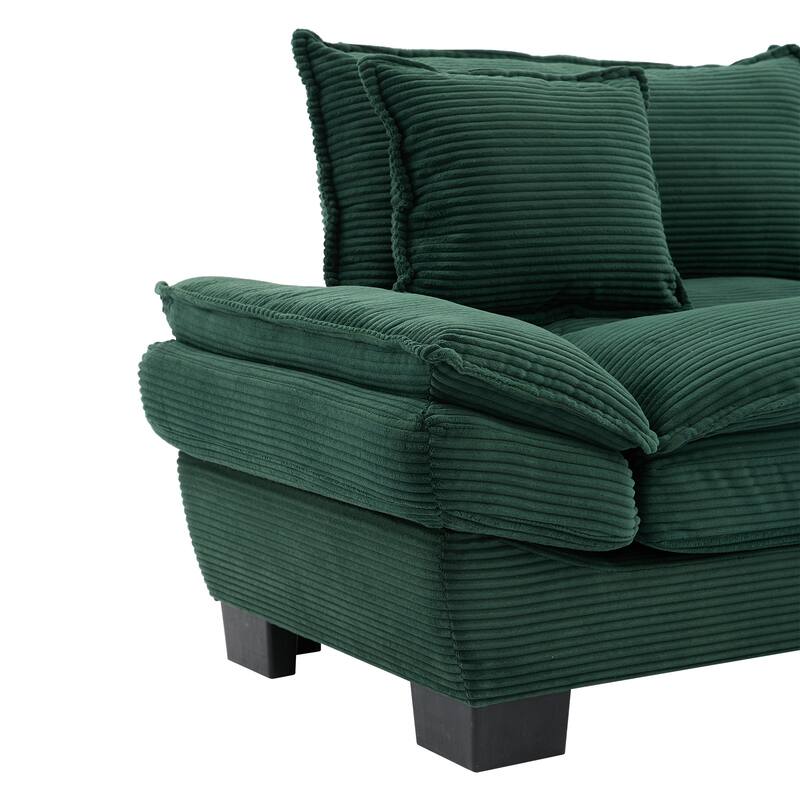 Corduroy Upholstered Loveseat Sofa, 2 Seater Sofa with Pillows, Deep Seat Sectional Sofa with Removable Cushions