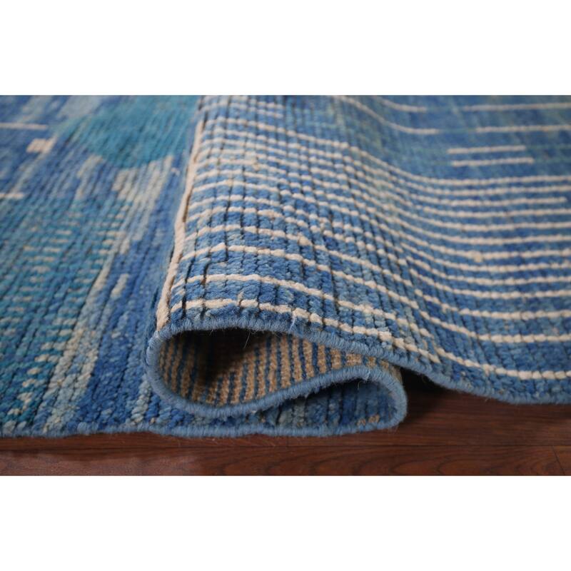 Blue Moroccan Area Rug Hand-Knotted Wool Carpet - 5'10"x 9'4"