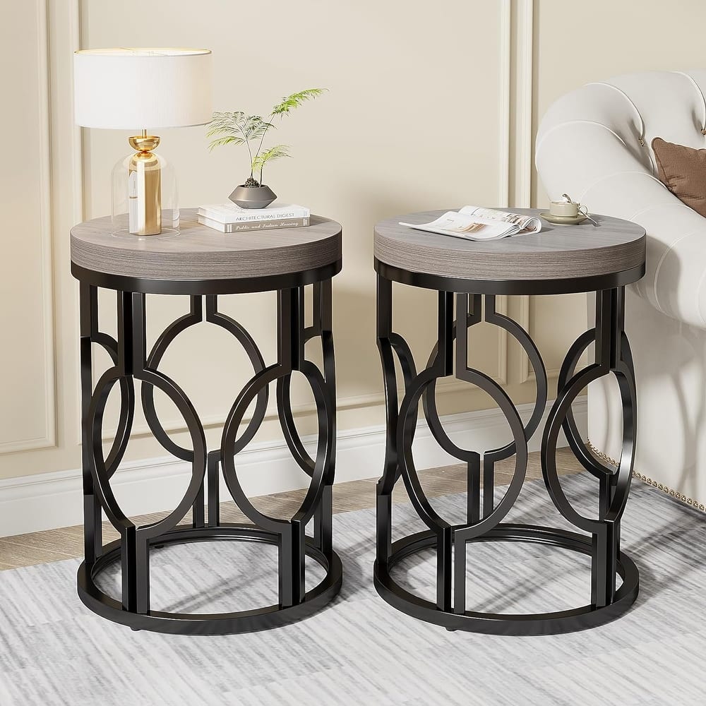 Wood Round End Side Table for Living Room Bedroom