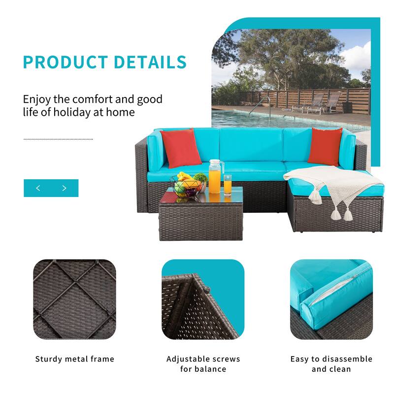 Futzca 5-Piece PE Wicker Patio Furniture Set with Red Pillows