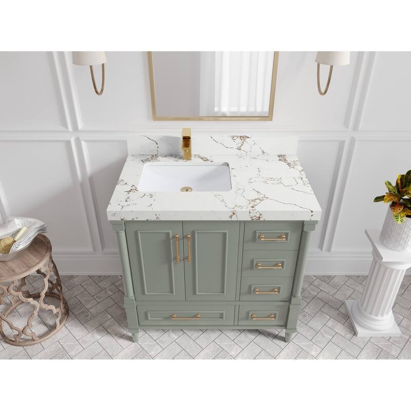 Willow Collections 36 in. W x 22 in. D Aberdeen Left Offset Sink Bathroom Vanity with Countertop - 2" Viola Brown - Evergreen