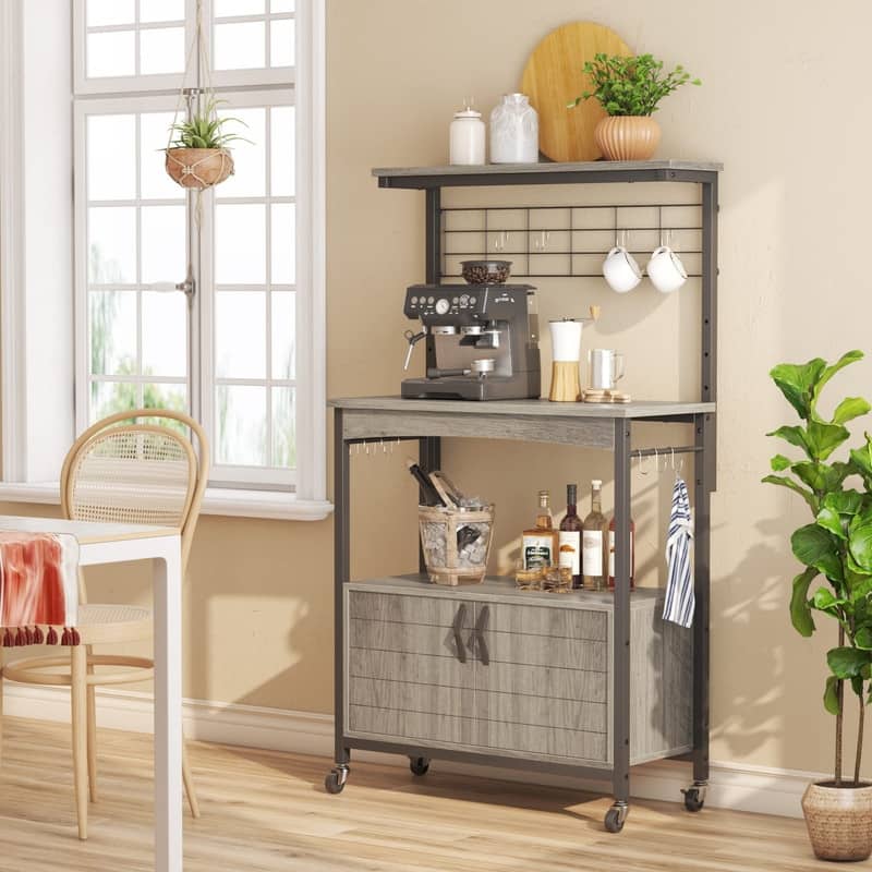 Industrial Rolling Coffee Bar Shelf - 14.57"D x 31.5"W x 45.2"H