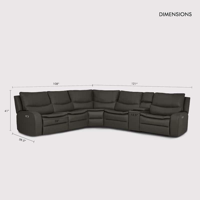 6PCS, 2 Power Recliners, Faux Leather Sectional with Adjustable Headrests, Dodble Width Seat, Wireless Charging and Reading Lamp