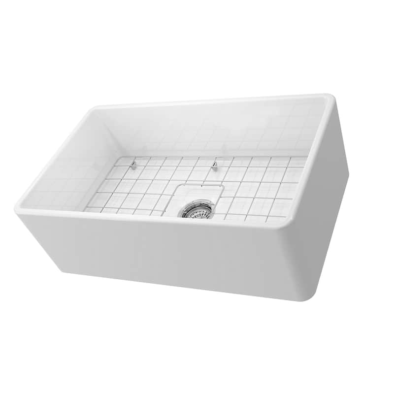 Highpoint Collection 30-inch Fireclay Farm Sink with Grid and Drain - 30.25 x 18 x 10 inches