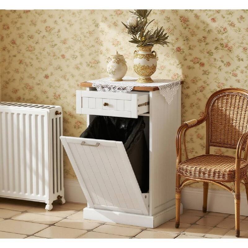 Kitchen Tilt-Out Trash Bin Cabinet, Hidden Bin Recycling Cabinet, Freestanding Trash Can Holder