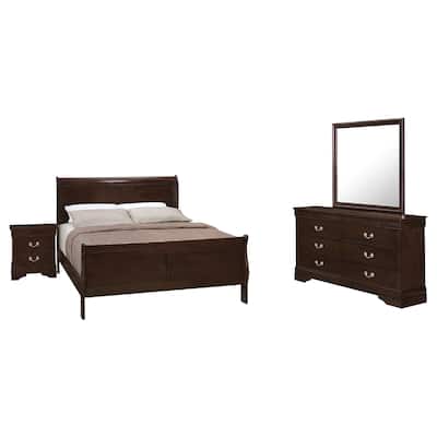 Nim 4pc Queen Sleigh Bedroom Set, Nickel Handles, Dark Brown