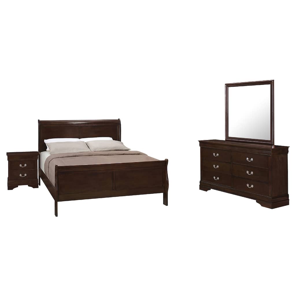 Nim 4pc Queen Sleigh Bedroom Set, Nickel Handles, Dark Brown